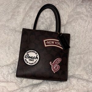 Coach Dark Brown Tote with New York Patches